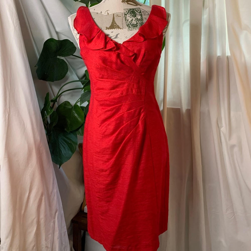 Nanette Lepore Red Dress Ruffle Knee Length Sz= 0